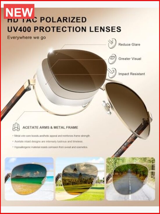 Polarized Sunglasses with HD Polycarbonate Lenses, Acetate Arms, UV400 main image 7
